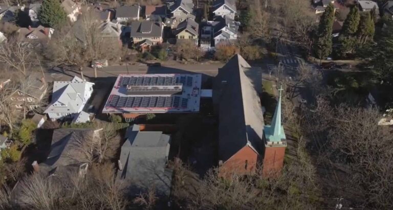 Solar panels installed on Augustana Church in Portland Oregon