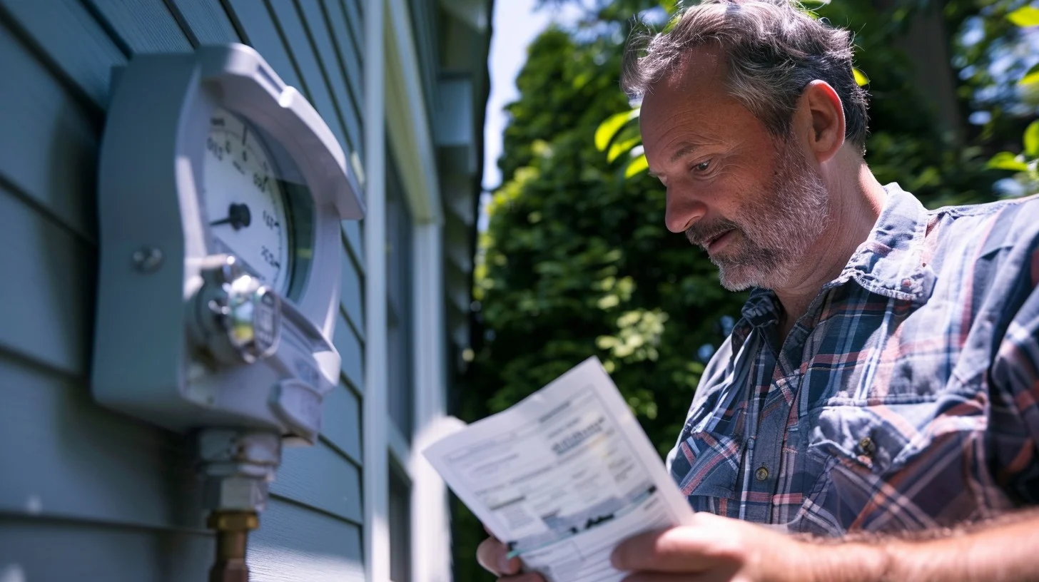 Homeowner checking his electric meter and bill